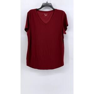 NO BOUNDARIES Women's Burgundy V-Neck Casual Short Sleeve Top SZ XL